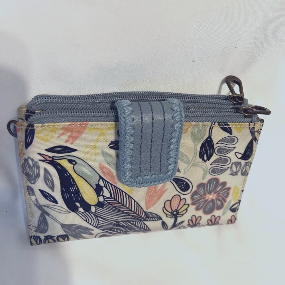 Sakroots-Leather/Canvas Wallet-Blue/Pastel-Birds/Floral-Phone-7 /14" x 5"-Casual